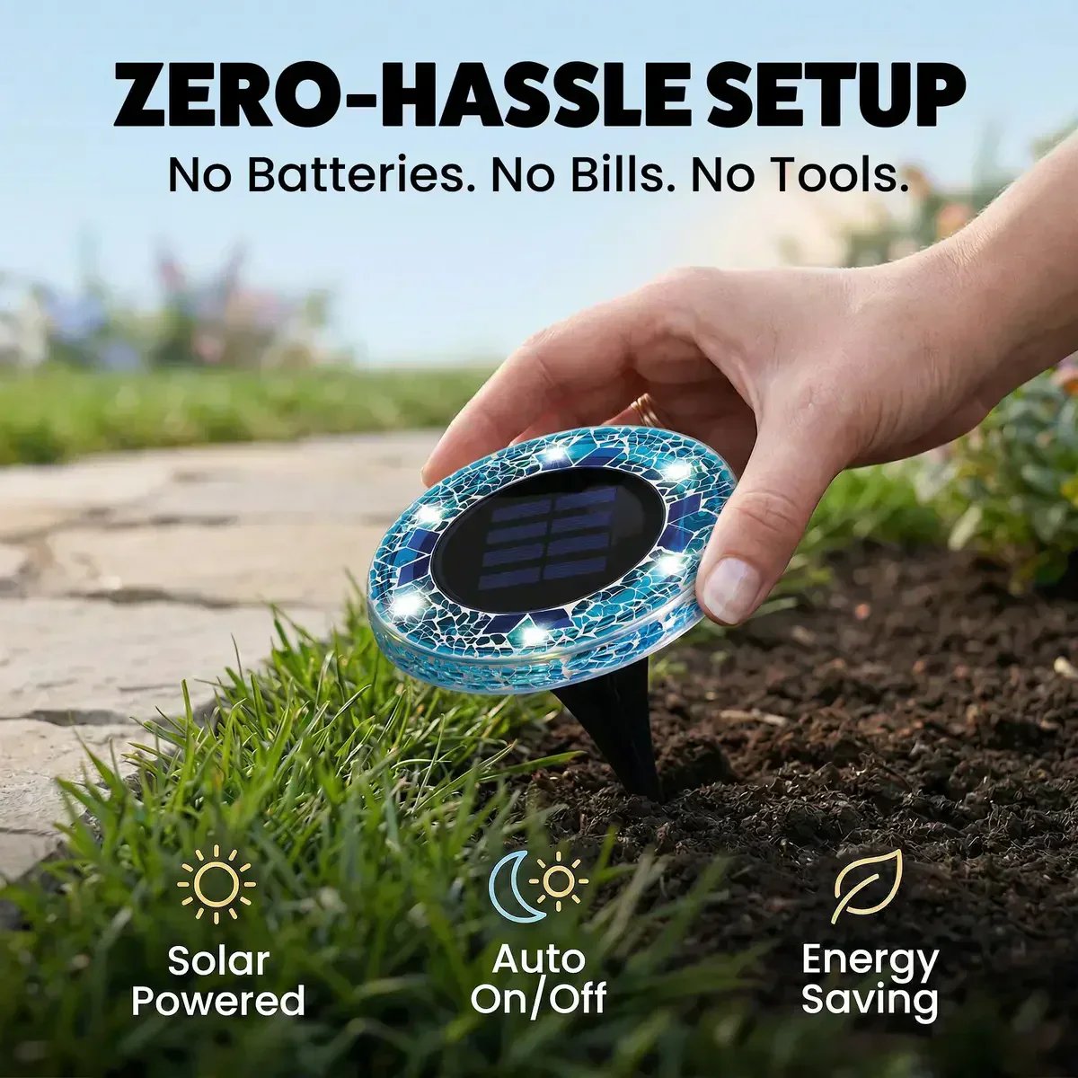 🛋️Solar Mosaic Disk Lights – Waterproof LED Pathway Lights with Auto On/Off