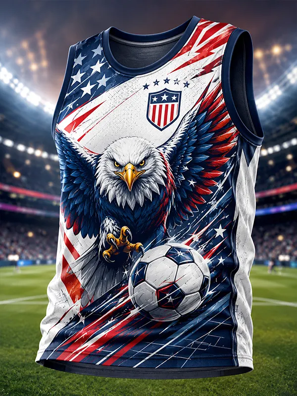 Men's USA Bald Eagle And Soccer Print Tank Top