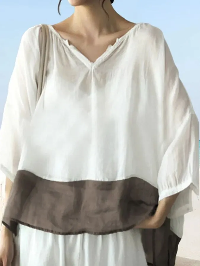 Ladies Casual Colorblock Loose Shirt