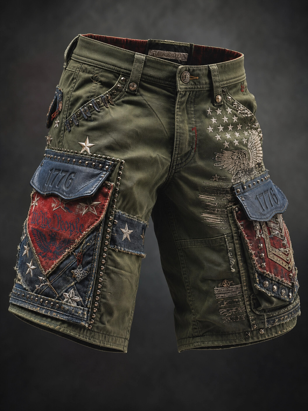 Men's 1776 American Flag Eagle And Star Studded Patchwork Print Casual Shorts
