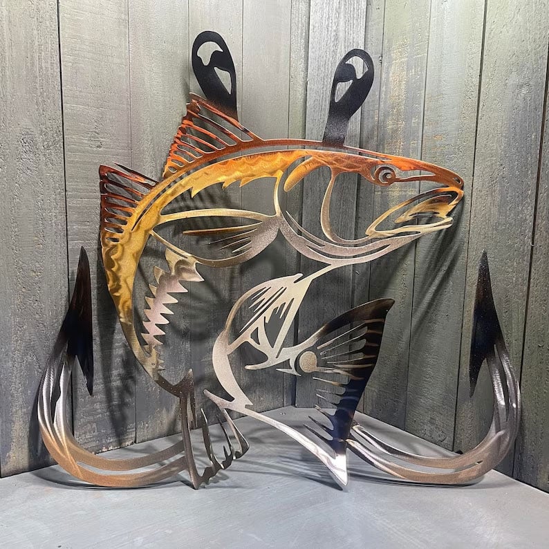 Metal Bass Fish with Hooks Plasma Cut Sign Art Fishing Art Gone Fishing(🔥LAST DAY 49% OFF)
