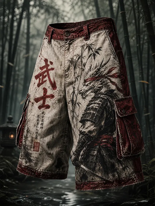 Men's Retro Samurai Japanese Art Print Casual Shorts