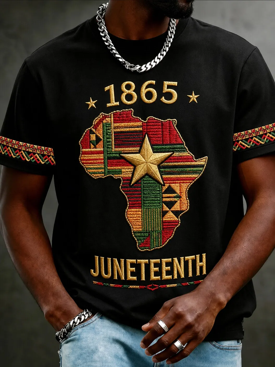 Men's 1865 Juneteenth Africa Map Print Casual T-Shirt