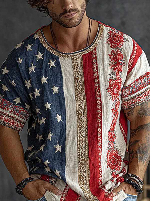 Men's American Flag Star Art Print T-Shirt