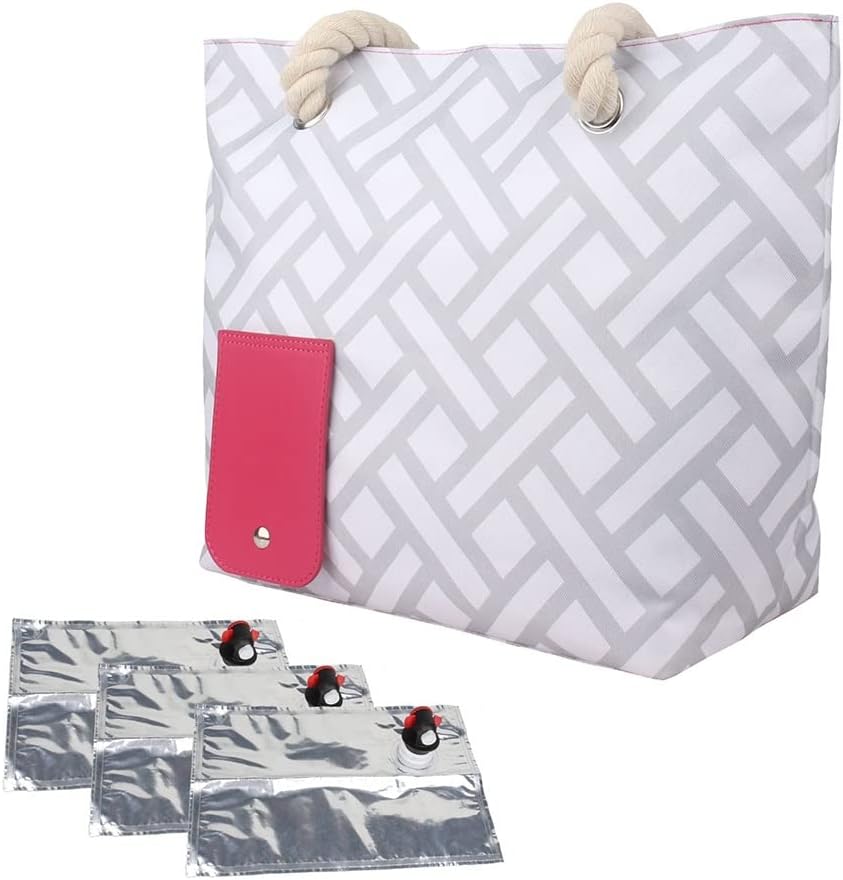 Beach Wine Tote Bag Wine Cooler Bag Leakproof Insulated Purse Carrier With Spout