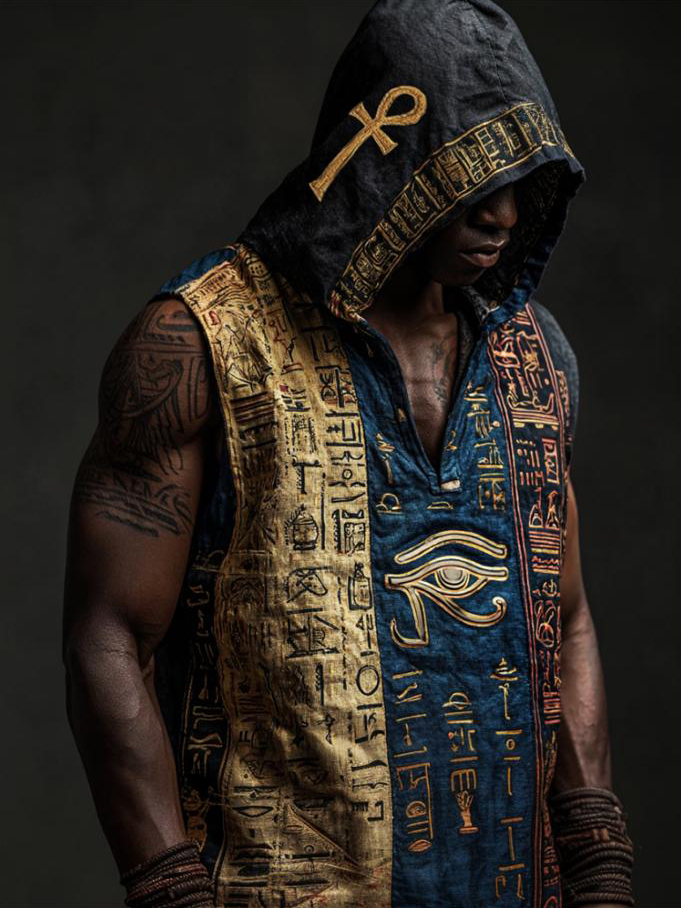 Men's Egyptian Ethnic Art Print Hooded Tank Top