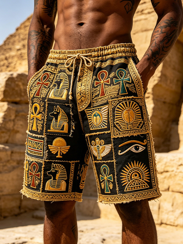 Men's Ancient Egypt Pharaoh Eye Of Horus Ankh Scarab Print Casual Shorts