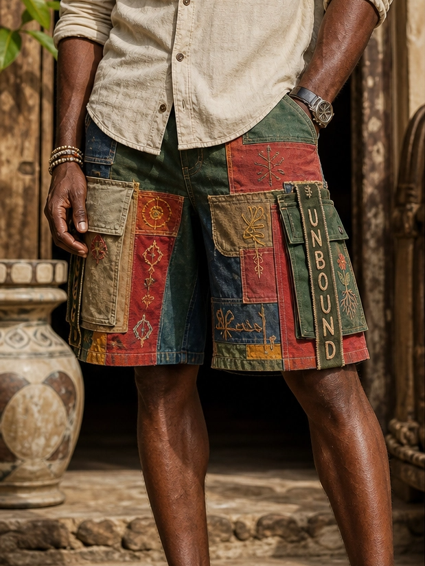 Men's Unbound Ethnic Tribal Patchwork Print Casual Shorts
