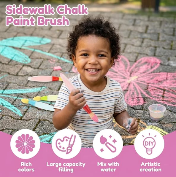 🔥Last Day 49% OFF - 🌈Outdoor Sidewalk Chalk Paint Brush Set | Paint in the Brushes – Just Add Water✨🎨