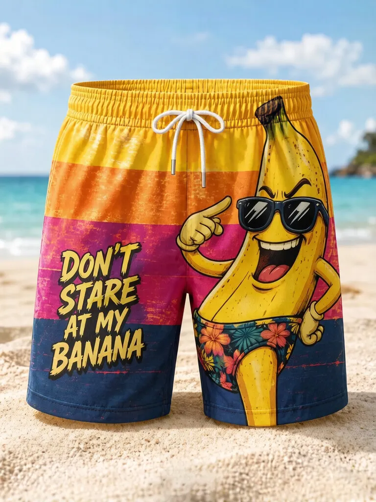 Men's Don't Stare At My Banana Print Vacation Style Casual Shorts