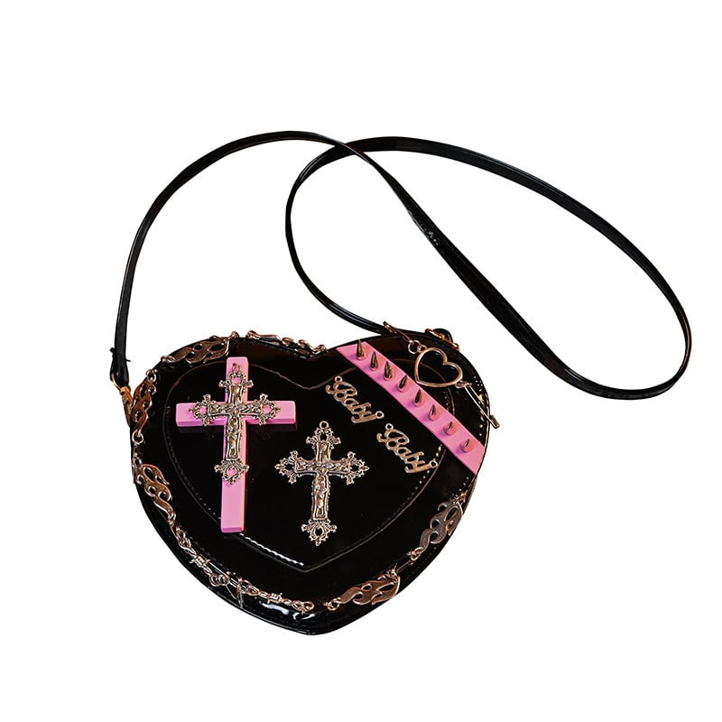 Gothic style women's bag new-heart-shaped punk style shoulder bag