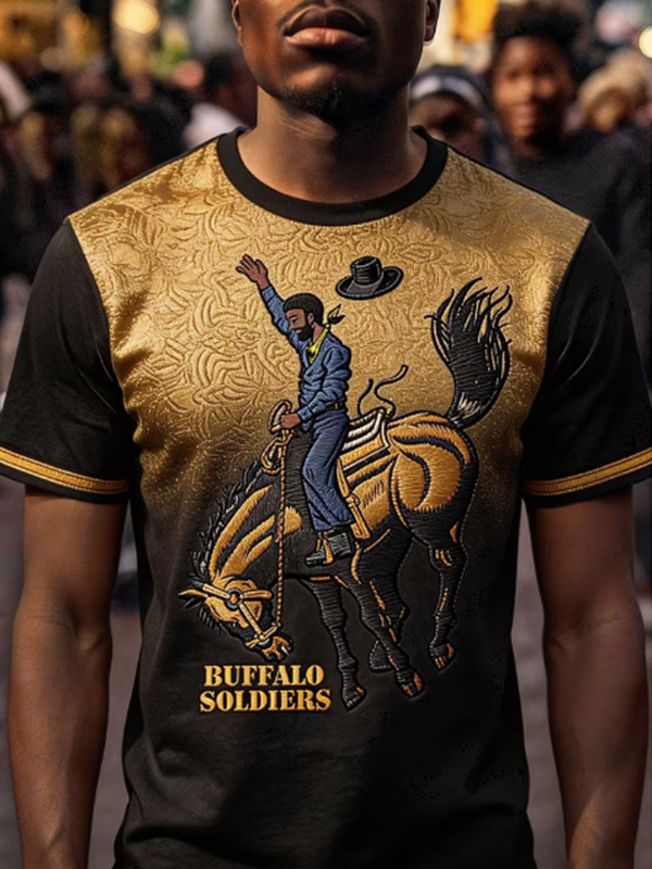 Men's Gold Buffalo Soldiers Horse Rider Vintage Print T-Shirt