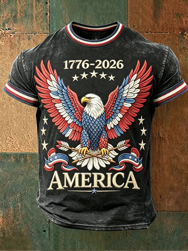 Men's America Bald Eagle Graphic Print Casual T-Shirt