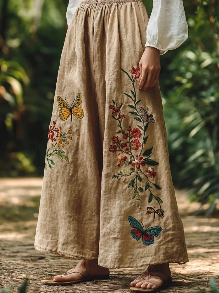 Women's Retro Butterflies Flowers Graphic Print Casual Wide Leg Pants