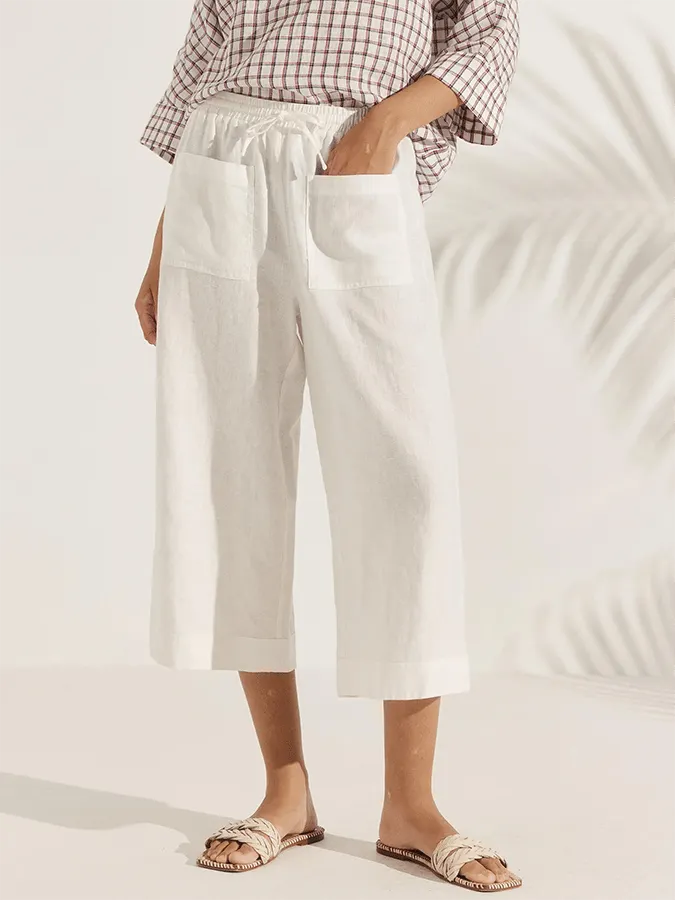Women's Solid Color Pocket Patchwork Elastic Waist Casual Pants