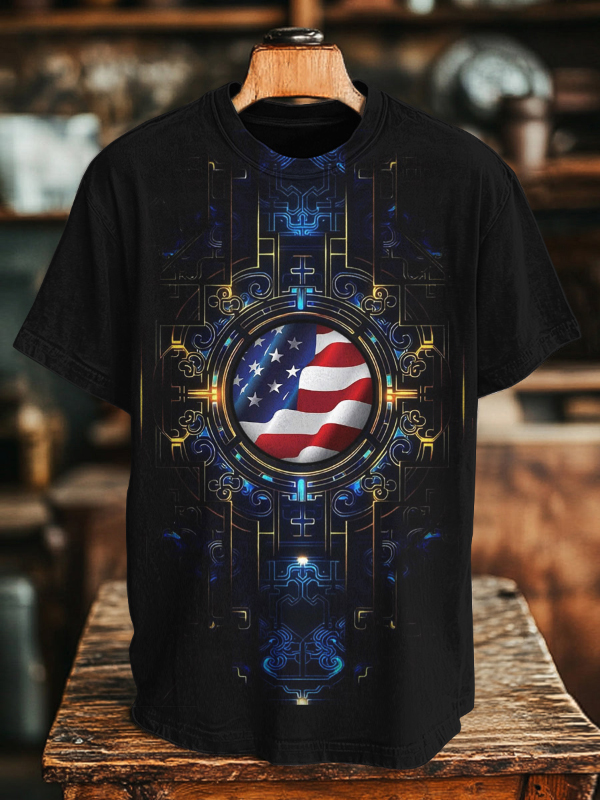 Men's Futuristic American Flag Art Print T-Shirt