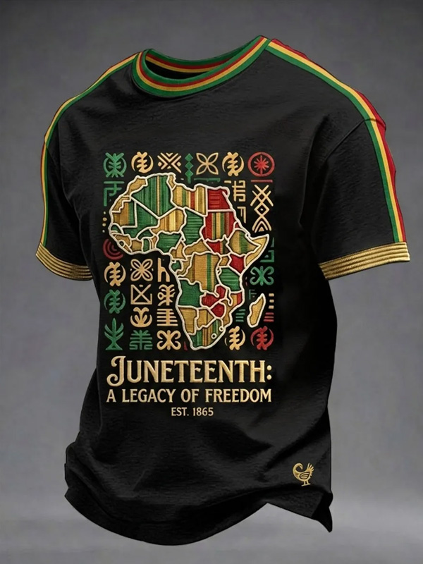 Men's Juneteenth A Legacy Of Freedom African Map And Adinkra Symbols Print T-Shirt