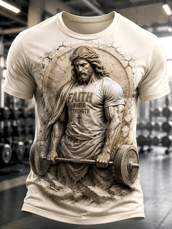 Men's Jesus Fitness Deadlift Power Of Faith Print Workout T-Shirt