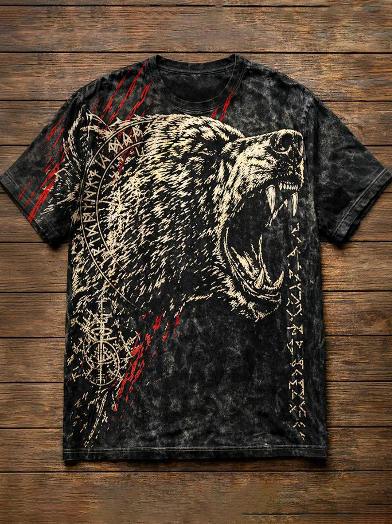 Men's Viking Bear Rune Art Print T-Shirt