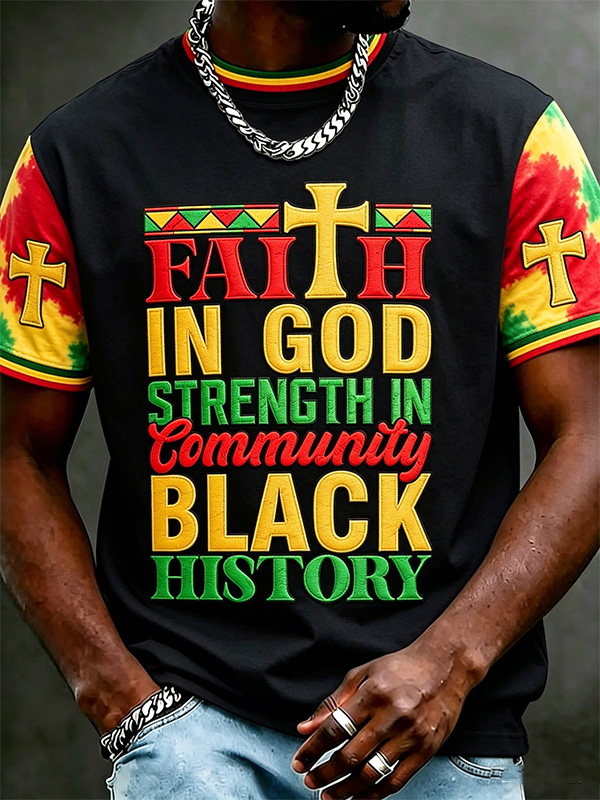 Men'S  Faith In God Strength Community Black History  Art Print T-Shirt