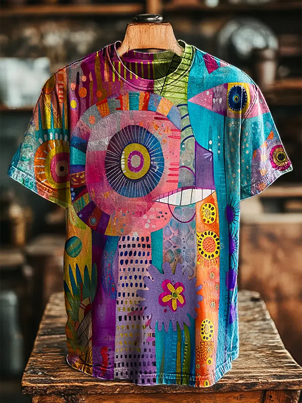 Men's Colorful Abstract Geometric Print T-Shirt