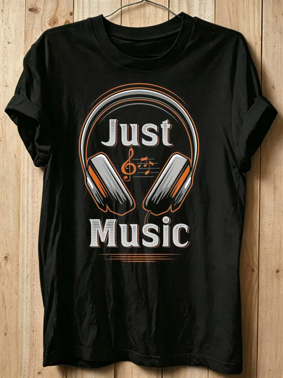 Men's Just Music Headphone Musical Note Print Cotton Casual T-Shirt
