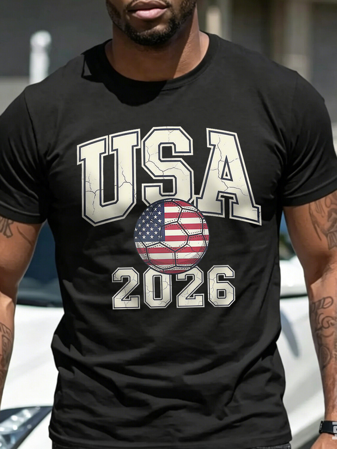 Men's Independence Day USA Soccer 2026 Print Cotton Casual T-Shirt