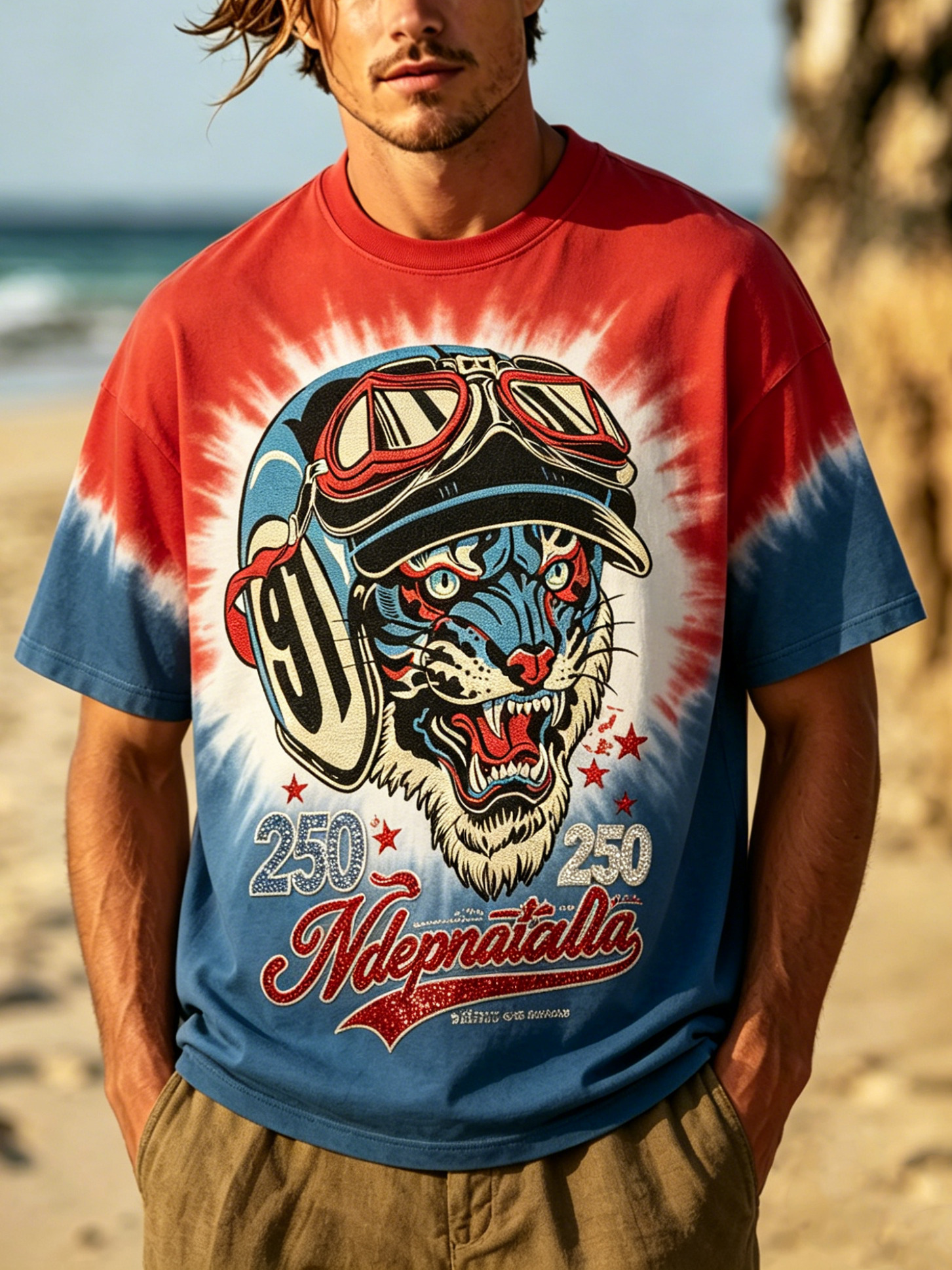 Men's Independence Day Animal Tie-Dye Print Casual T-Shirt
