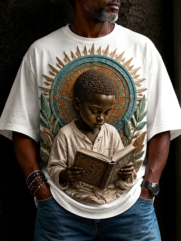 Men's The Black Boy Read Attentively Art Print T-Shirt