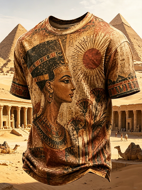 Men's Ancient Egyptian Pharaoh Queen Print Casual T-Shirt