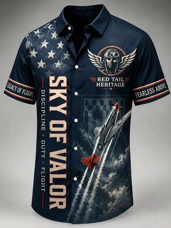 Men's Sky Of Valor Tuskegee Airmen Red Tail Heritage Art Print Shirt