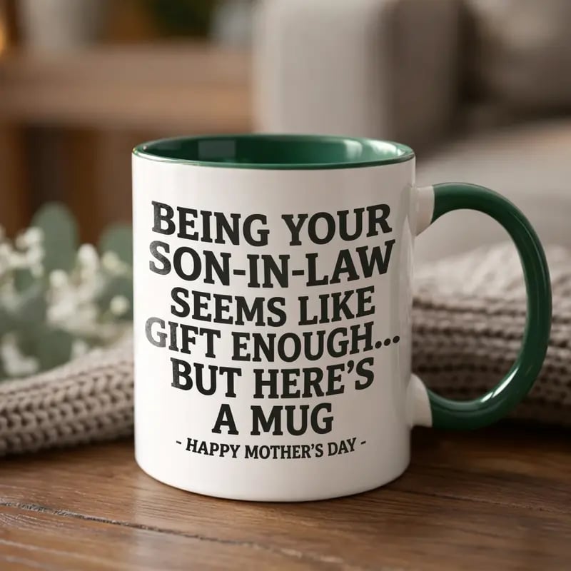 🎁 Funny Mother's Day Gift from Son-In-Law – Quirky Accent Coffee Mug – "I'm Your Favorite Gift" Humor – For MIL 🤱