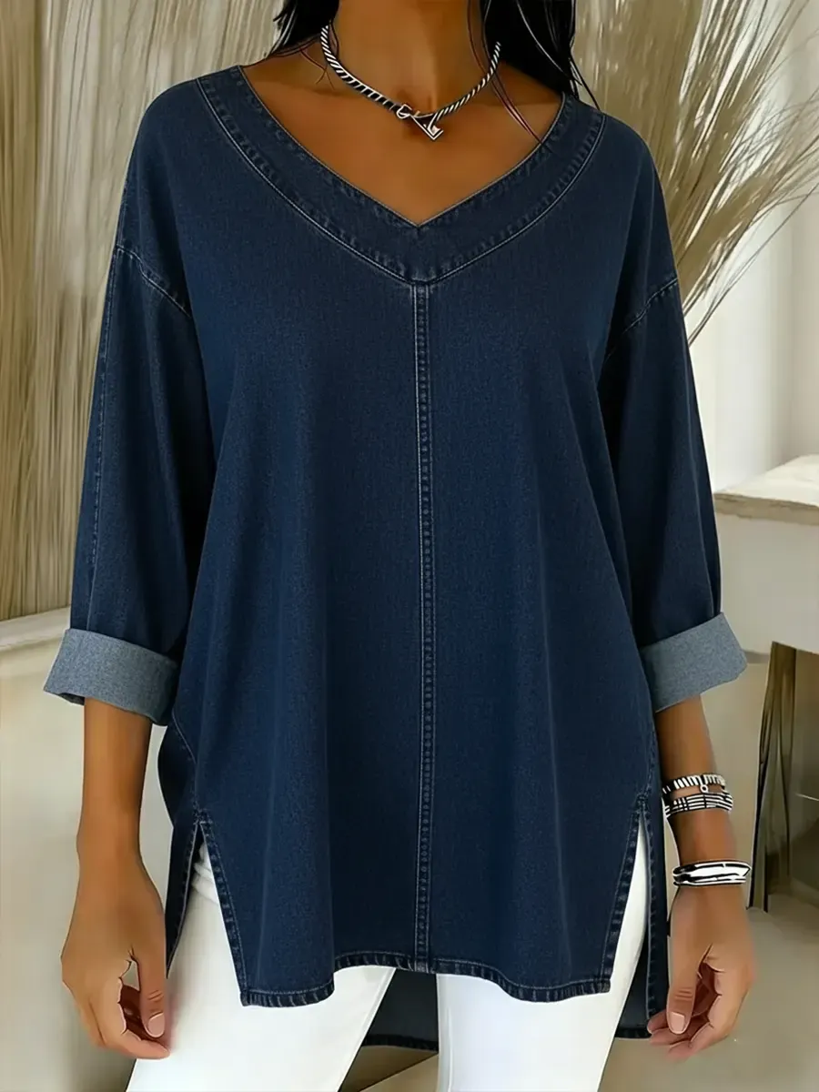 Women's Casual Washed Denim Cotton Top