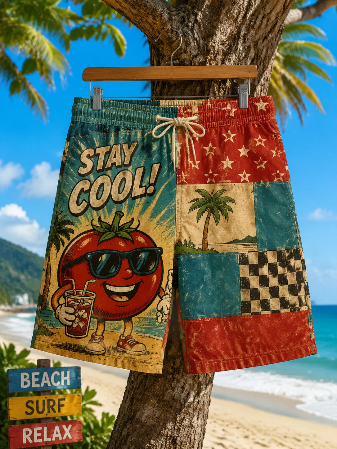 Men's Retro Tomato Hippie Holiday Style Print Casual Shorts