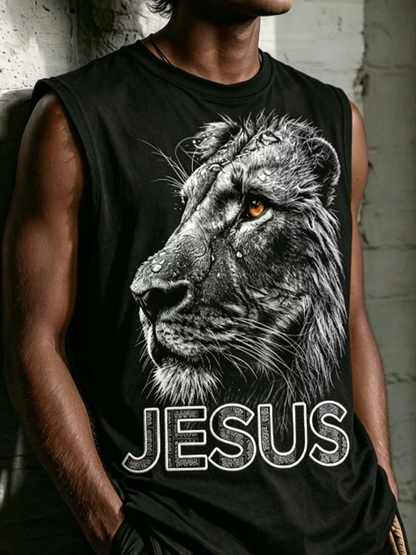 Men's Faith Jesus Lion Print Tank Top