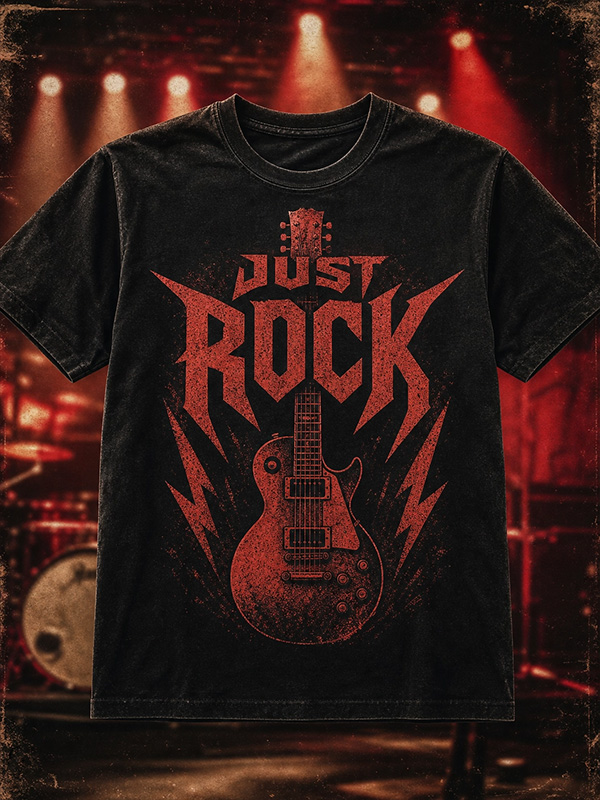 Men's Retro Just Rock Guitar Music Print T-Shirt