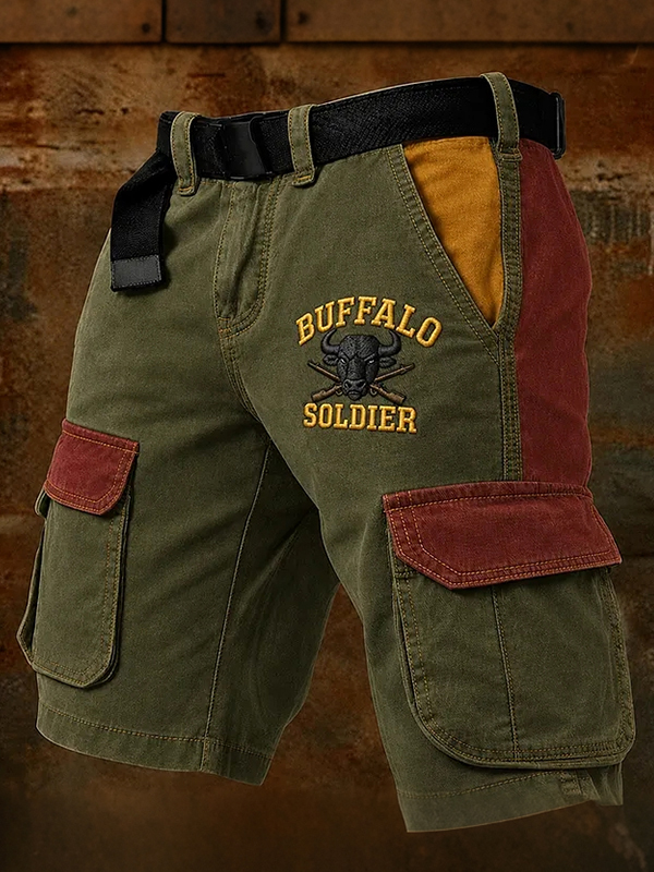 Men's Buffalo Soldier Bull Print Cargo Shorts