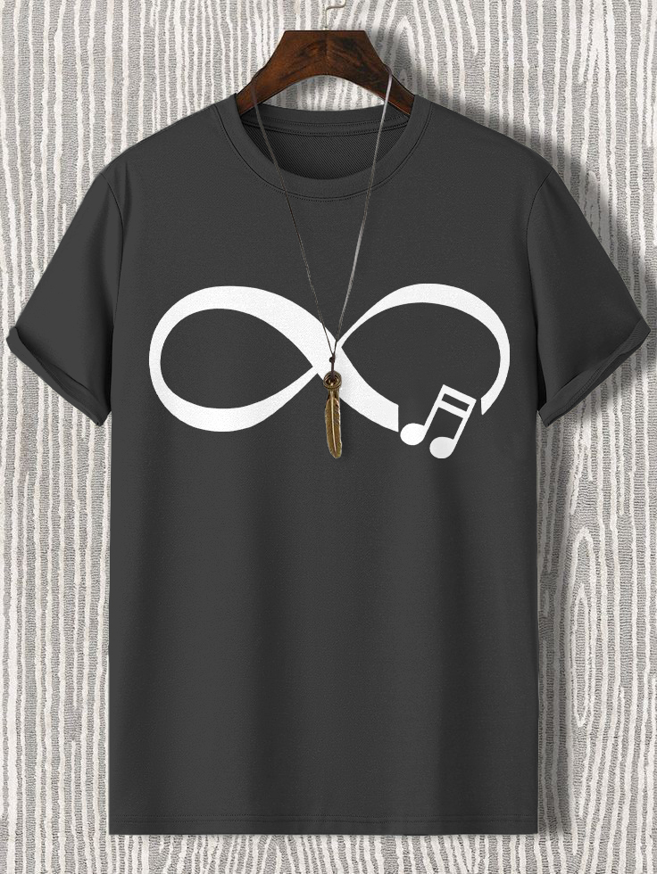 Men's Music Never Ends Infinity Symbol Print Cotton Casual T-Shirt
