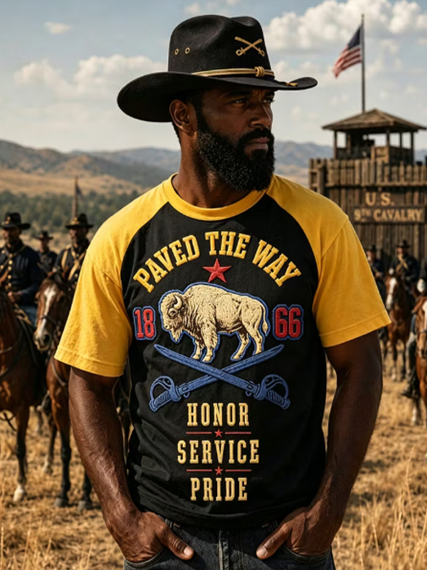 Men's Buffalo Soldier Badge Slogan Print T-Shirt