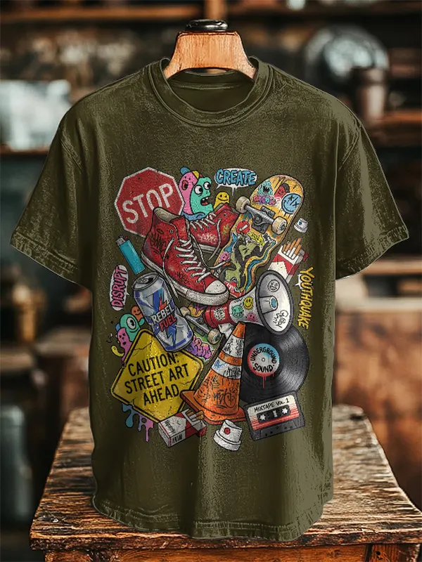 Men's Graffiti Skate Sneaker Graphic Print Cotton Casual T-Shirt