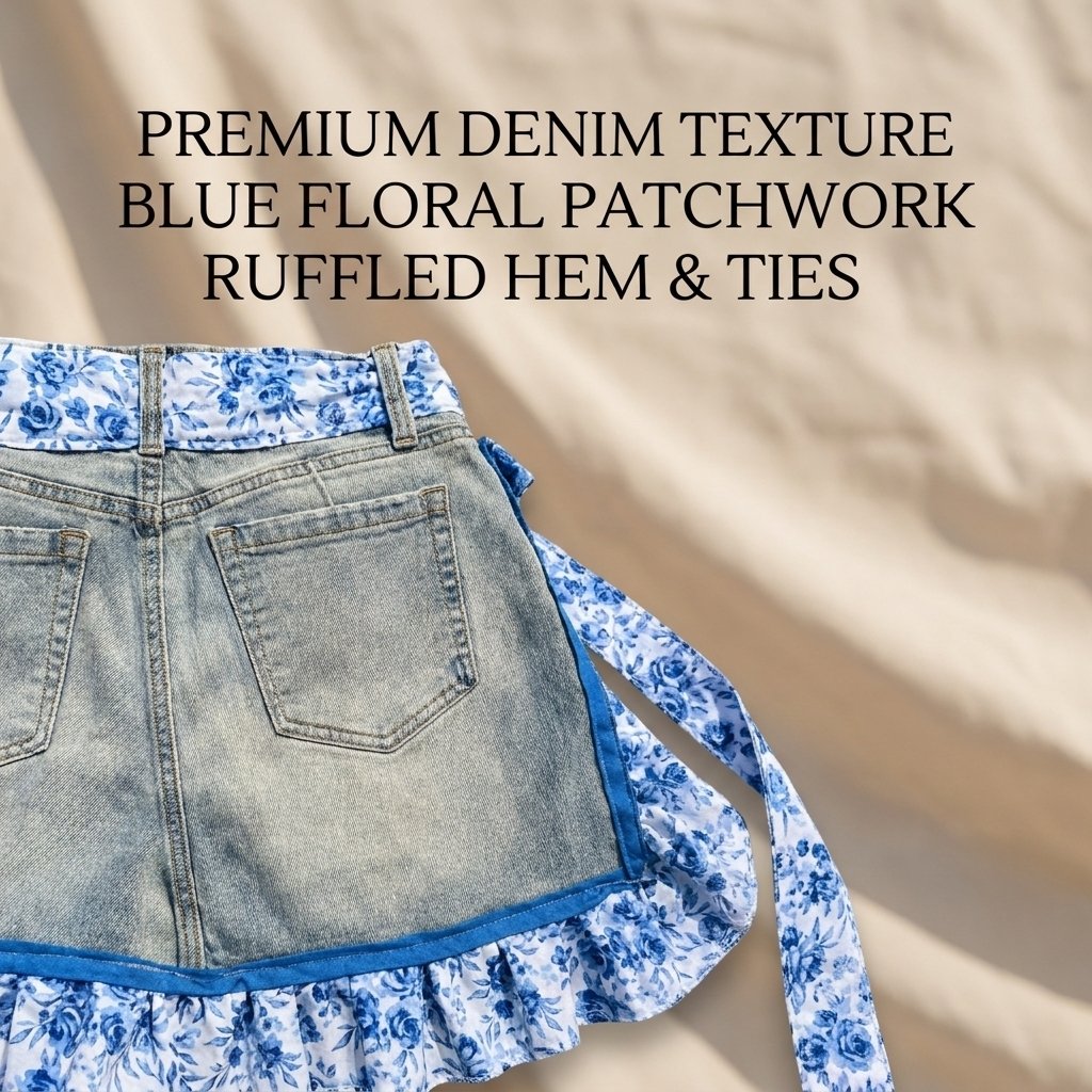 👖 Denim Echo Ruffle Apron – Upcycled Vintage Jean with Floral Lace 🌸 Sustainable Kitchen & Gardening Gift 🧑‍🌾♻️