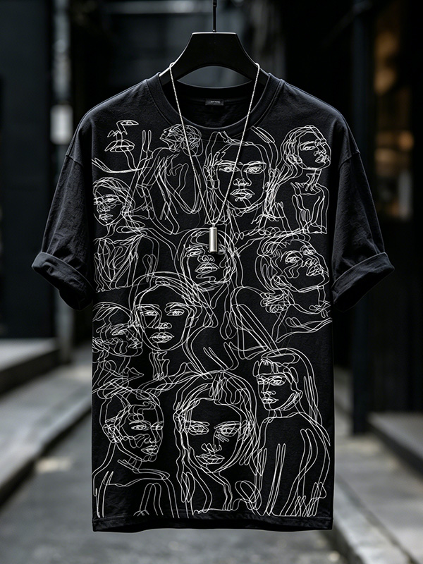 Men's Abstract Face Line Art Print T-Shirt