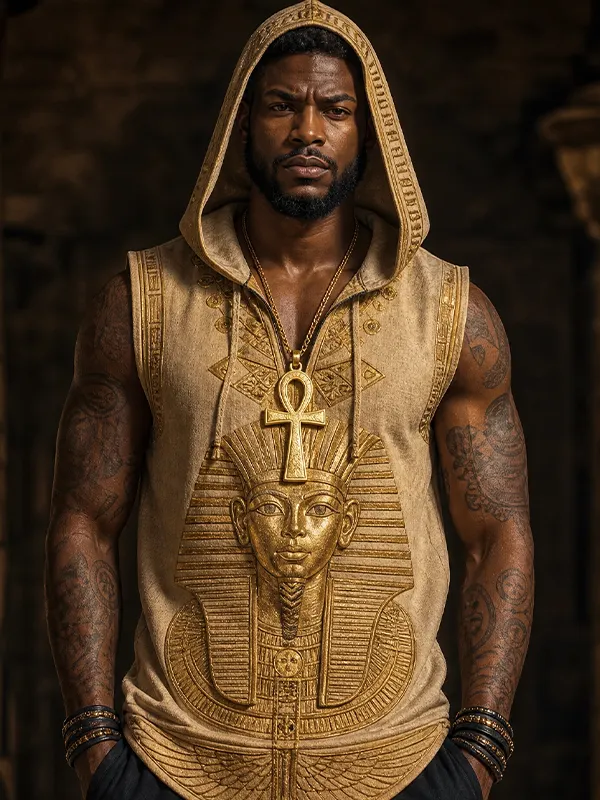 Men's Pharaohs Of Ancient Egypt Print Hooded Tank Top