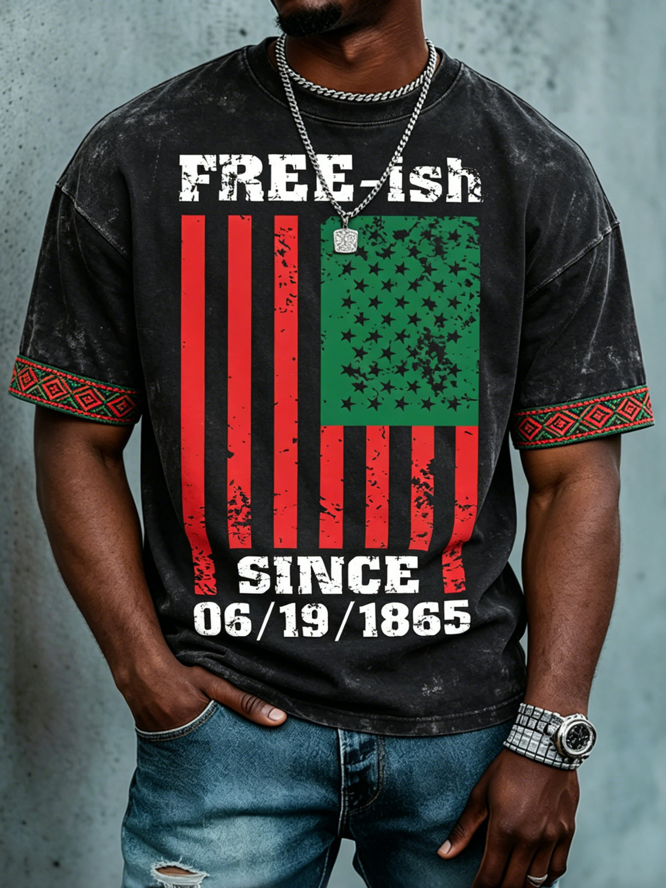 Men's Free-ish Since 1865 Flag Print Casual T-Shirt