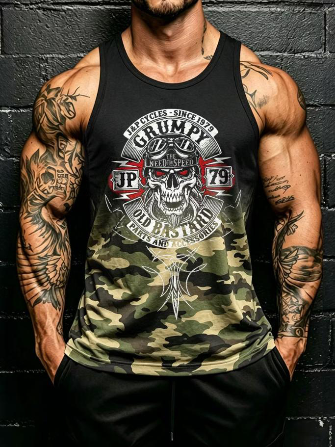 Men's Grumpy Old Bastard Skull Camo Art Print Tank Top