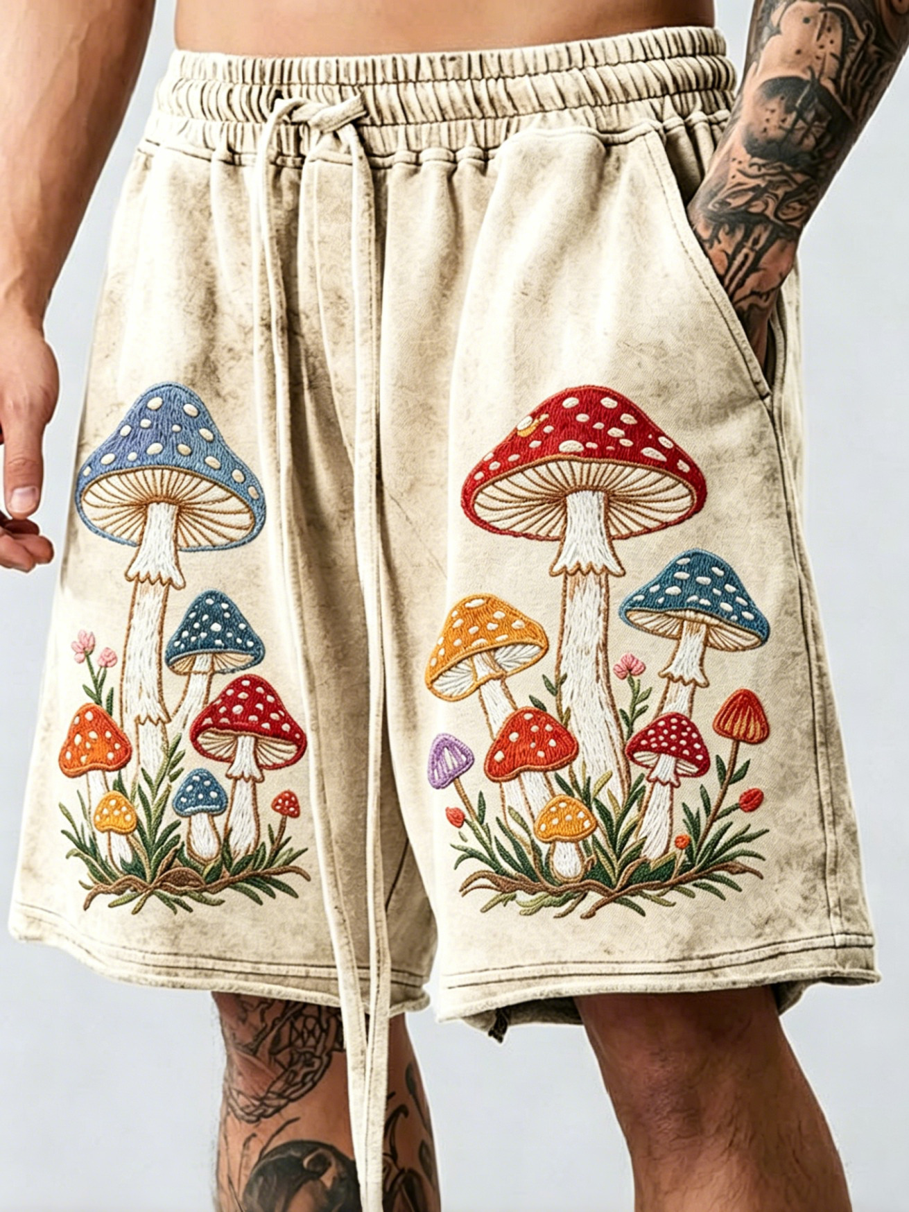 Men's Goblins Mushrooms Hippie Art Print Casual Shorts