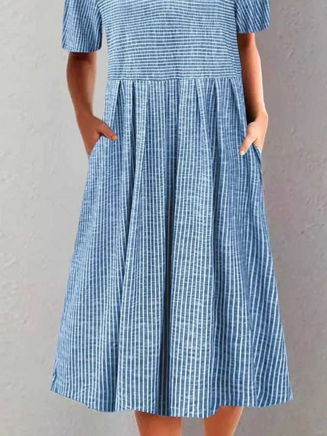 Women's Casual Round Neck Short Sleeve Striped Print Dress