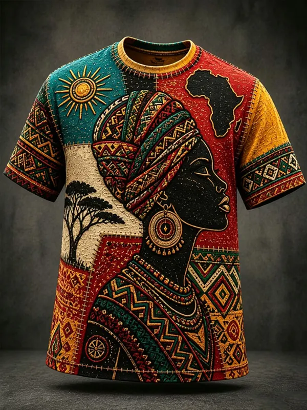 Men's African Woman Tribal Patchwork Ethnic Pattern Art Print T-Shirt