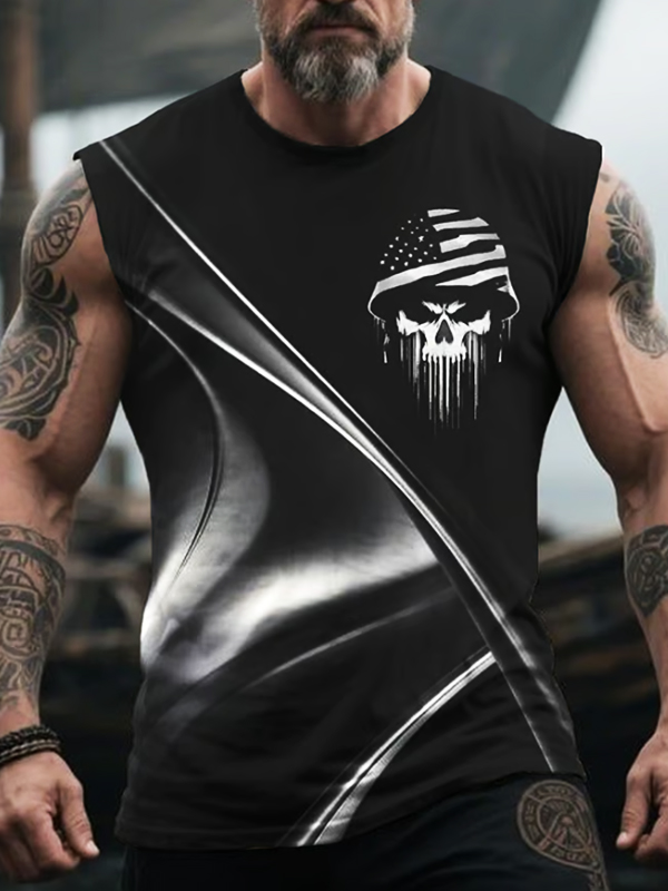Men's American Flag Skull Art Print Tank Top