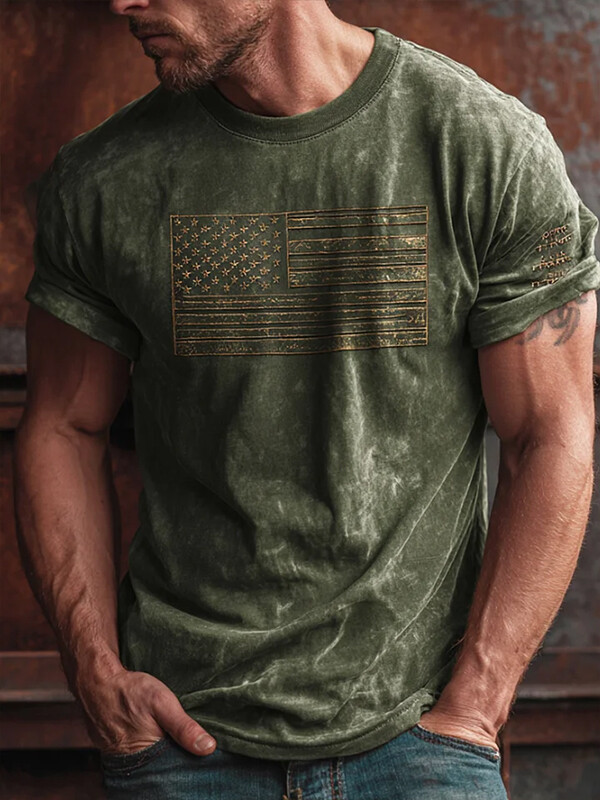 Men's Retro Flag Independence Day Print Casual T-Shirt